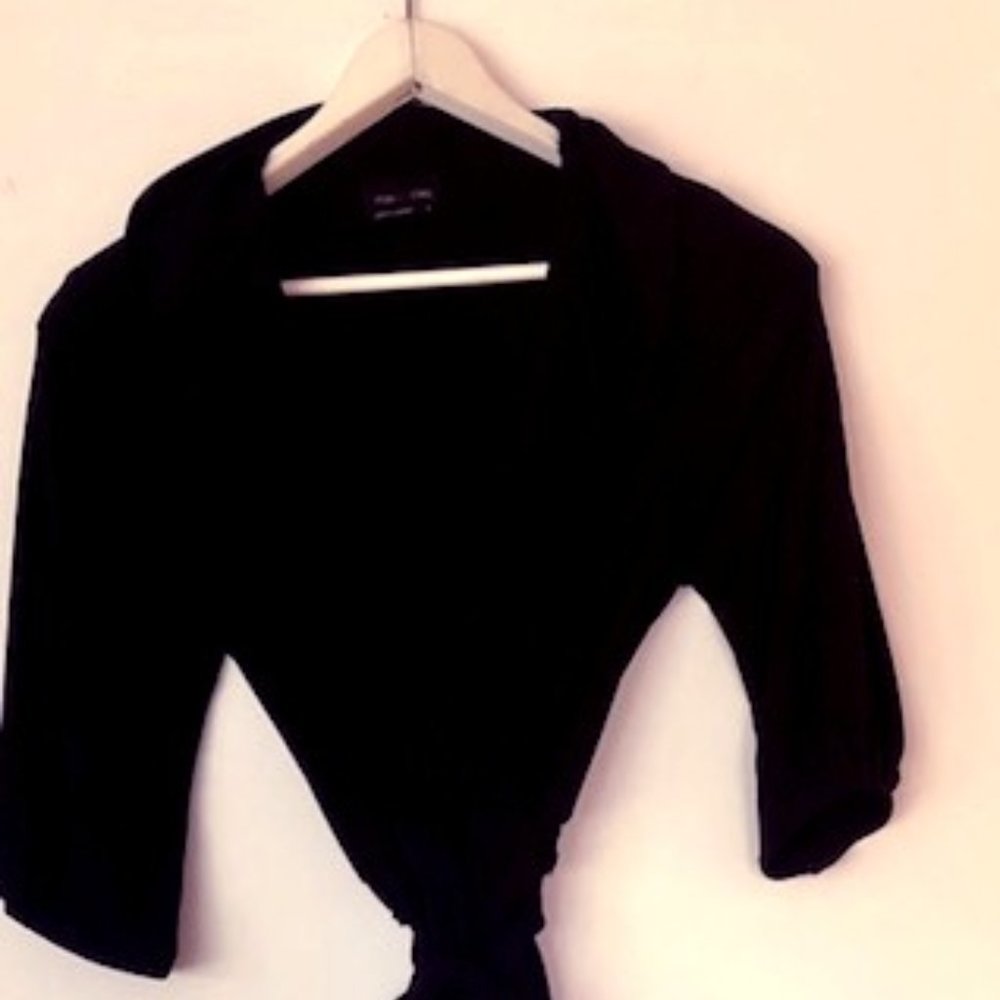 MAX & CLEO V-NECKLINE WRAP BLACK DRESS RUFFLE SZ M
